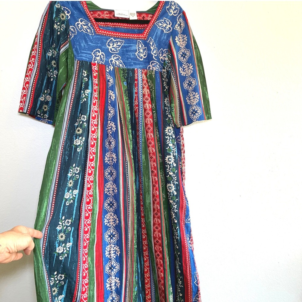 Vermont Country Store Falling Leaves Muumuu Cotton Dress Cottagecore Med Large - Picture 2 of 7